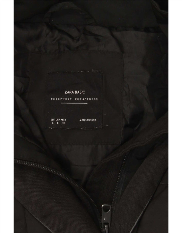Zara Dame Hætte Polstret Frakke UK 14 Large Black