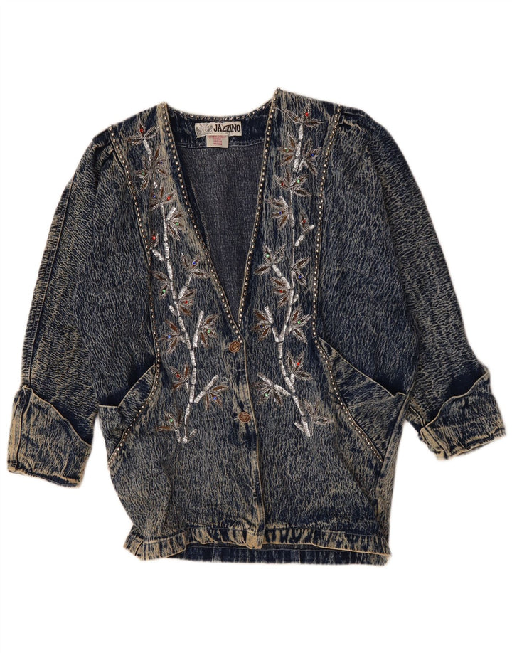 JAZZINO Dame 3/4 ærmet oversized denimjakke UK 18 XL Blue Floral