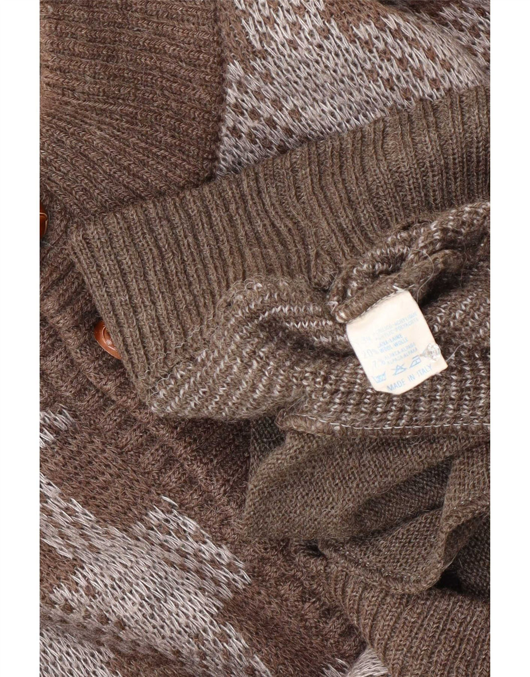 Vintage herre cardigan sweater medium brun ternet akryl