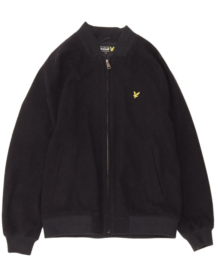LYLE & SCOTT Mens Bomber Jacket UK 38 Medium Black Wool Vintage Lyle & Scott and Second-Hand Lyle & Scott from Messina Hembry 