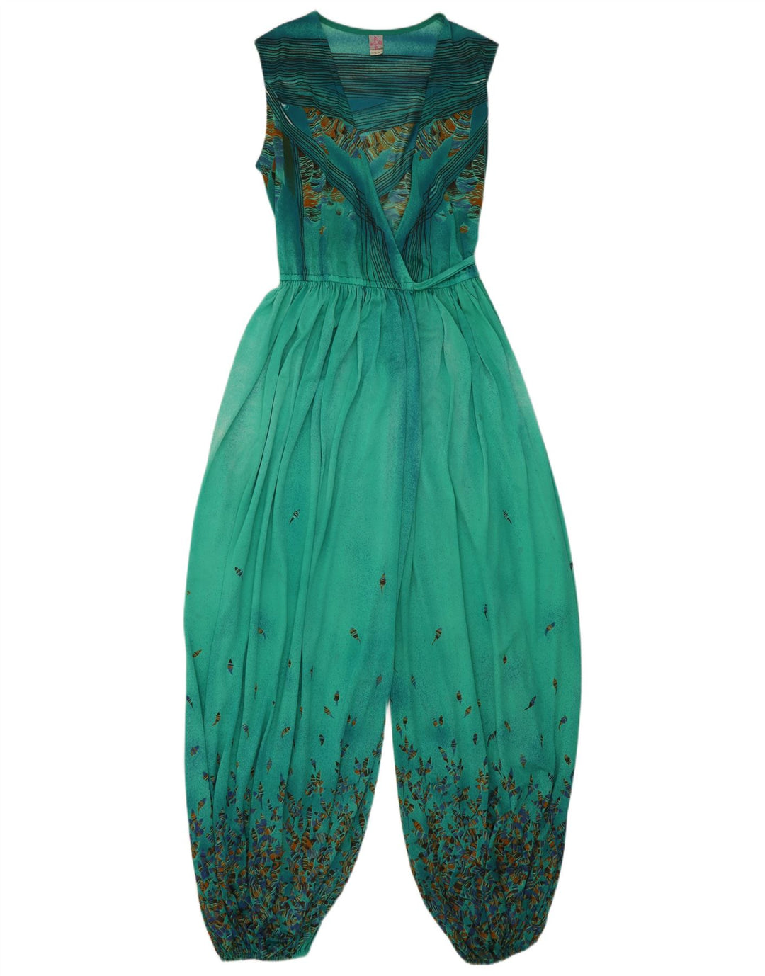 Vintage Jumpsuit til kvinder IT 44 Medium Green Floral Polyamid