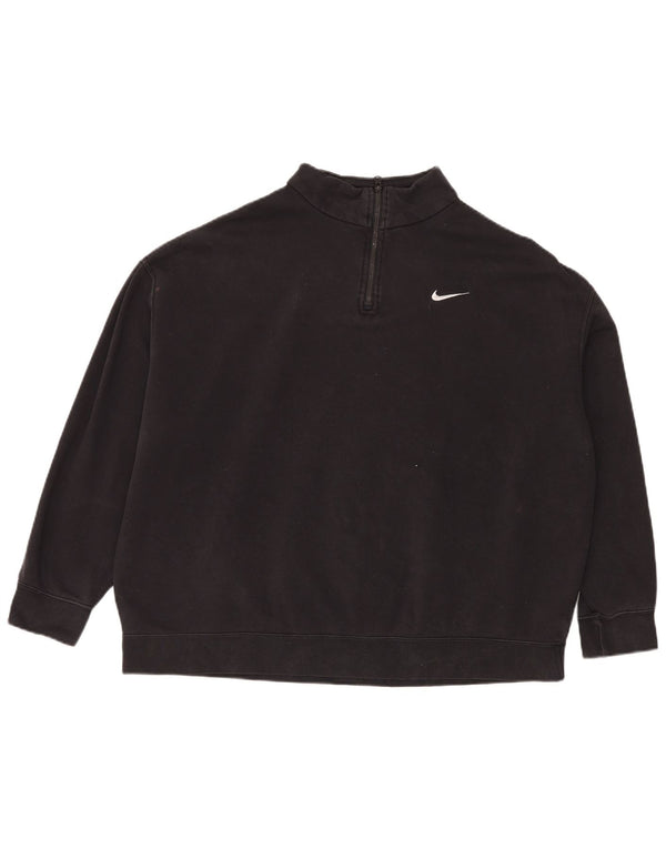 Nike Dame Oversized Zip Neck Sweatshirt Jumper UK 16 Large Black Bomuld