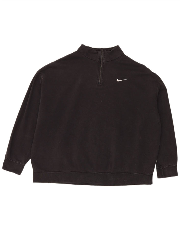 Nike Dame Oversized Zip Neck Sweatshirt Jumper UK 16 Large Black Bomuld