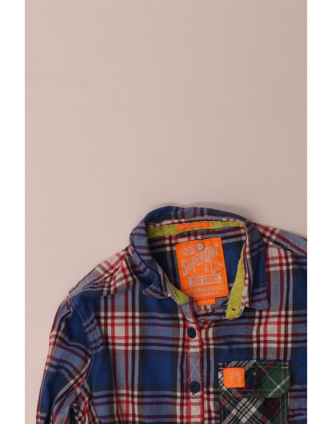 SUPERDRY Dame Flanellskjorte UK 12 Medium Blue Ternet Bomuld