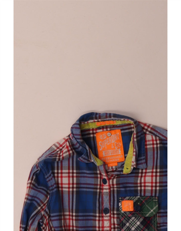 SUPERDRY Dame Flanellskjorte UK 12 Medium Blue Ternet Bomuld