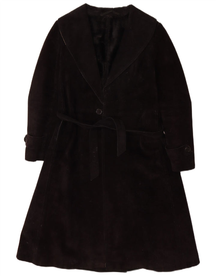 Vintage Dame Shearling Coat UK 10 Lille sort læder
