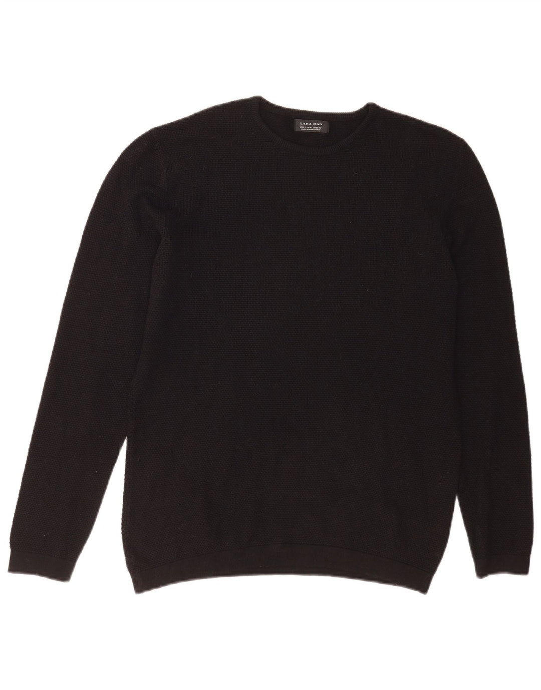 Zara Herre Crew Neck Jumper Sweater Stor Sort Akryl