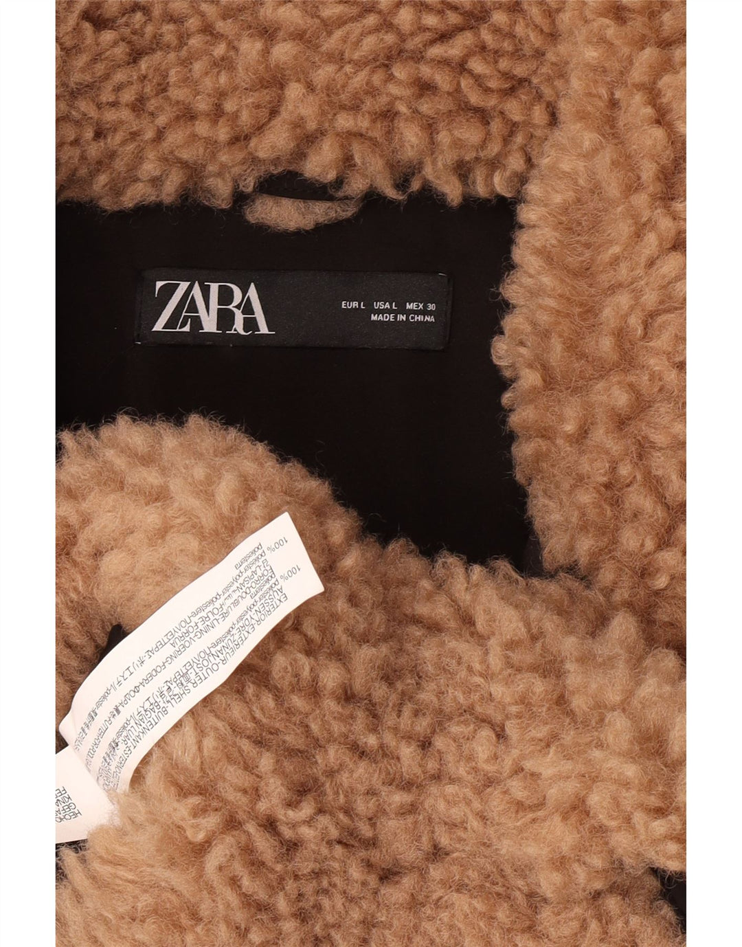 Zara Dame Teddy Bear Oversized Faux Fur Jacket UK 16 Large Beige