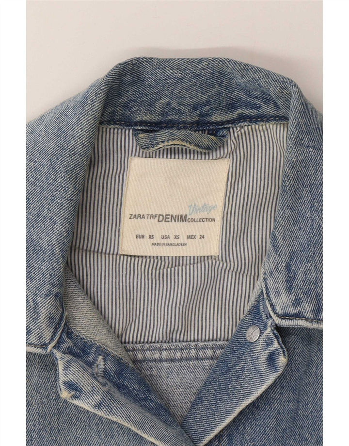 Zara Dame Crop Denimjakke UK 6 XS Blå Bomuld