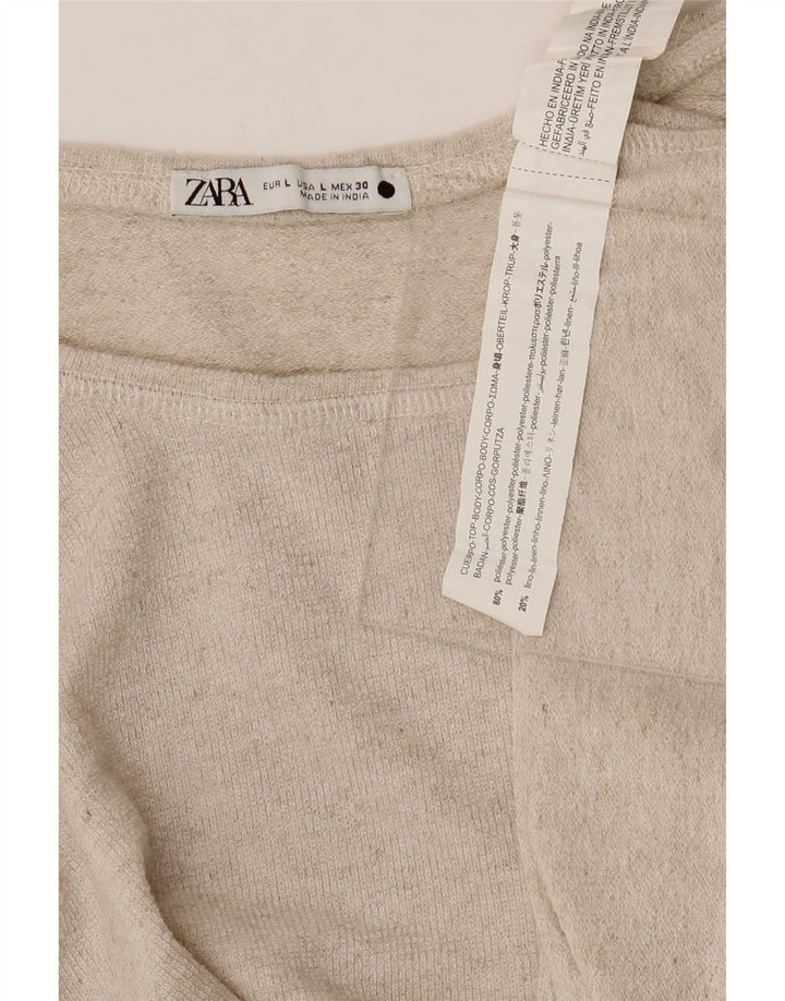 Zara Dame Bluse Top UK 16 Stor Beige Polyester
