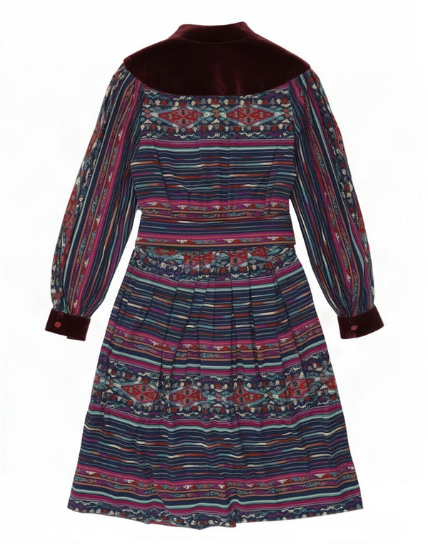 Vintage Womens Long Sleeve Maxi Dress UK 14 Medium Multicoloured Geometric