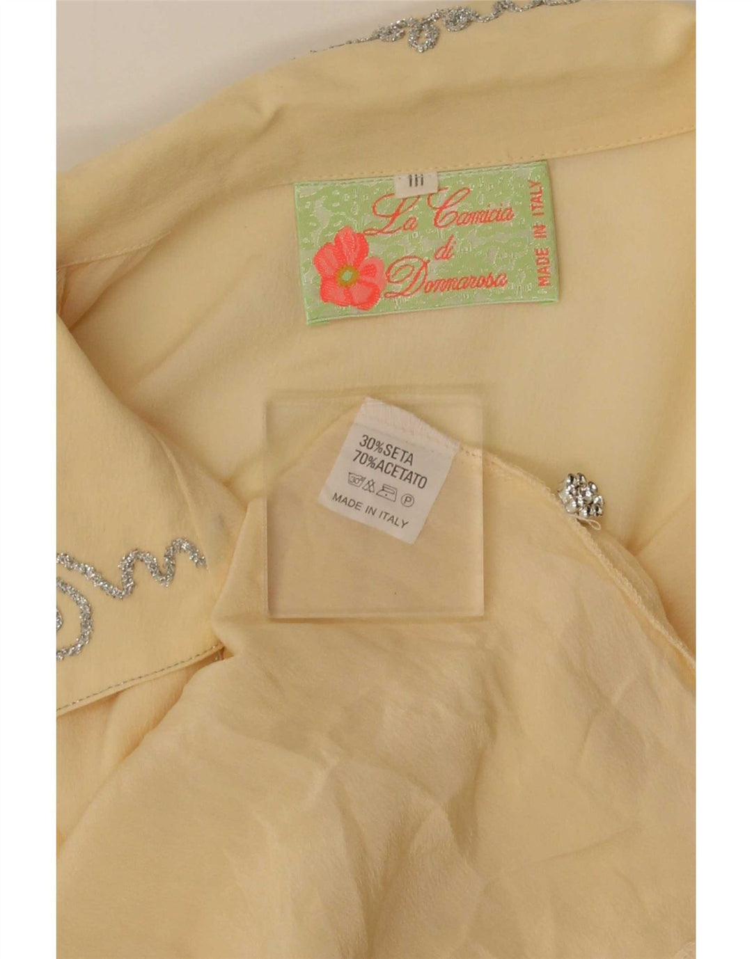 Vintage dameskjorte bluse UK 16 Large Yellow Silk