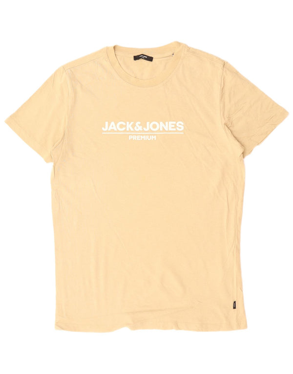 JACK & JONES Herre grafisk T-shirt Top Medium Beige Bomuld