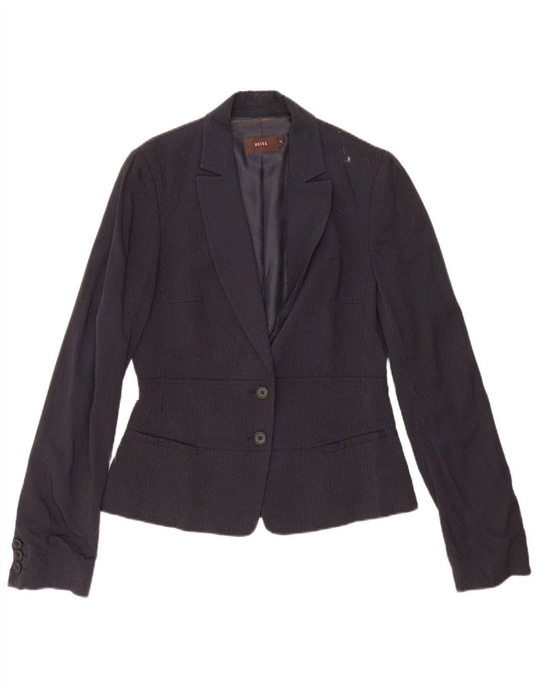Reiss Dame 2 Button Blazer Jacket UK 12 Medium Navy Blue Pinstripe