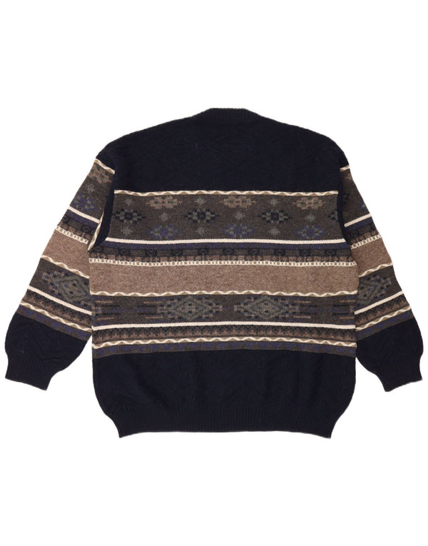 Vintage herre sweater med rund hals XL marineblå Fair Isle
