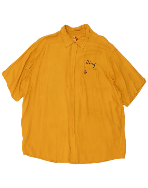 Vintage Kvinder grafisk kortærmet skjorte UK 22 3XL Gul