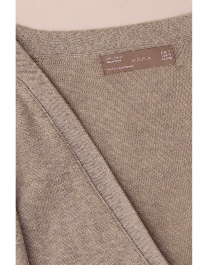 Zara Womens Longline Cardigan Sweater UK 12 Medium Grey Flecked Bomuld