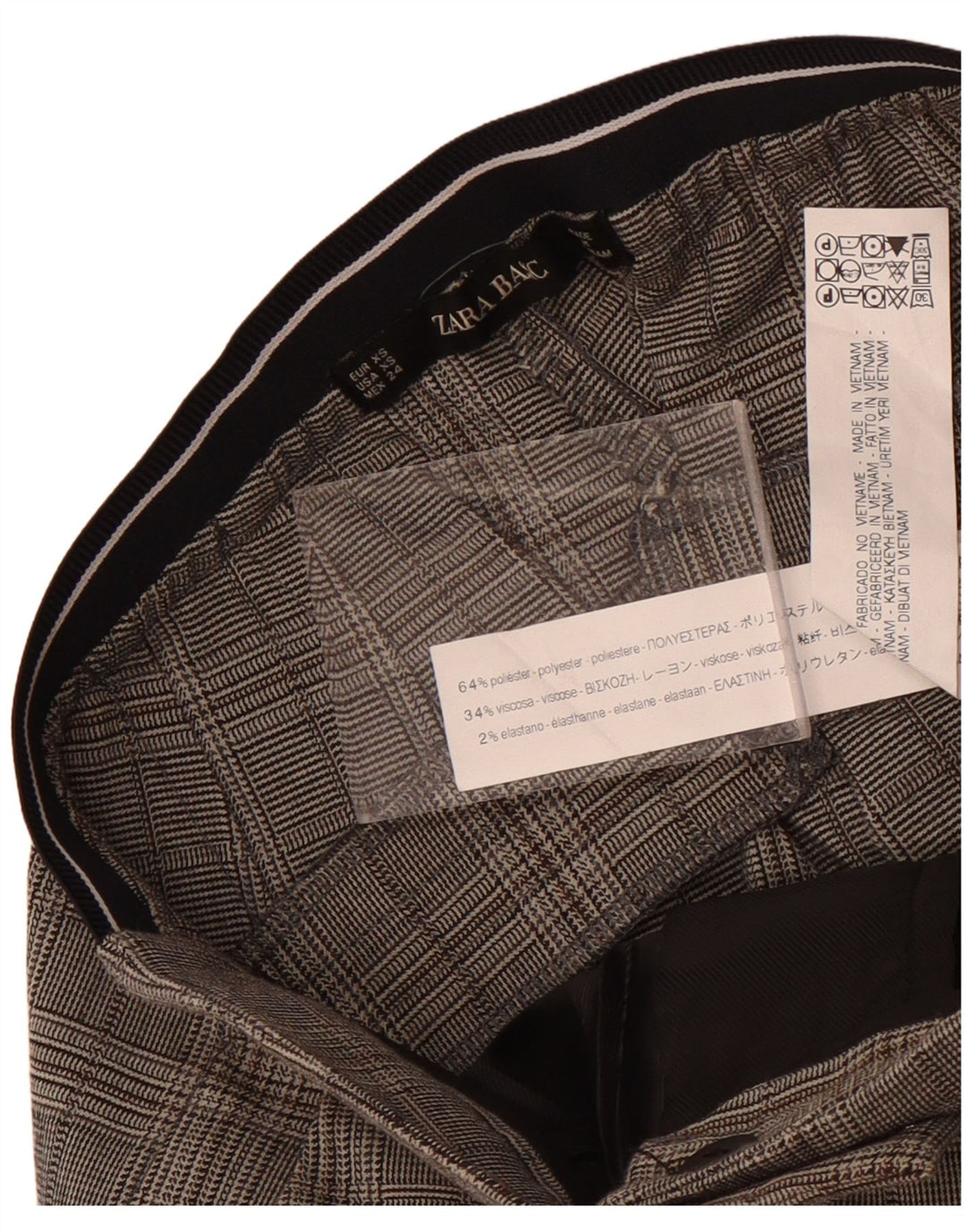 Zara Dame Slim Suit Bukser XS W24 L27 Grå ternet polyester