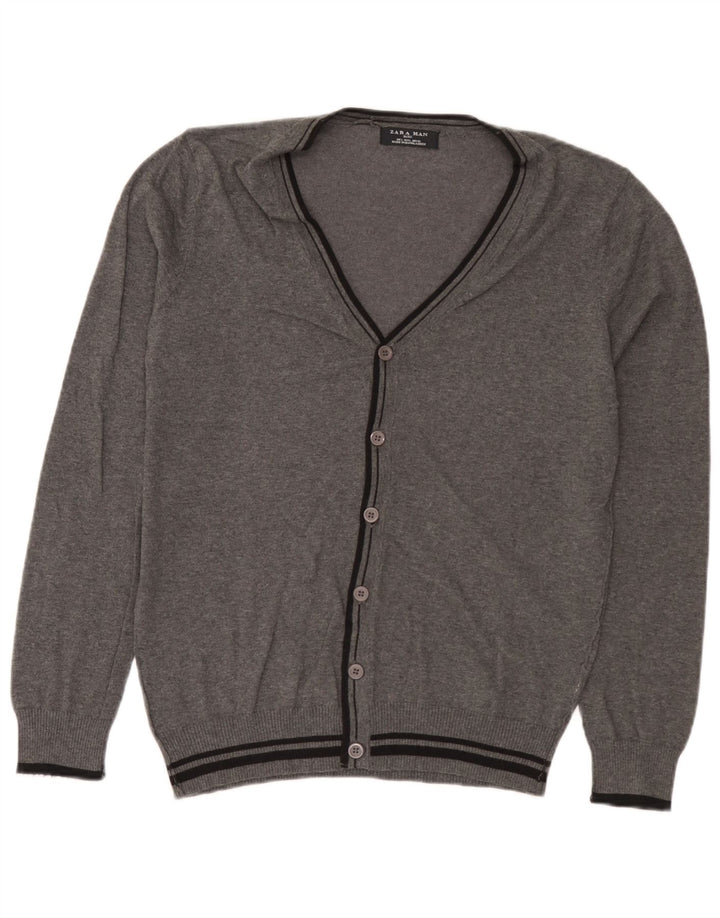 Zara Herre cardigan sweater Stor grå stribet bomuld
