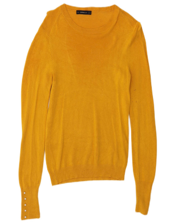 Zara Dame Boat Neck Jumper Sweater UK 8 Small Yellow Viscose