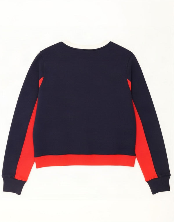 Fila Dame Grafisk Sweatshirt Jumper UK 14 Large Navy Blue Colourblock