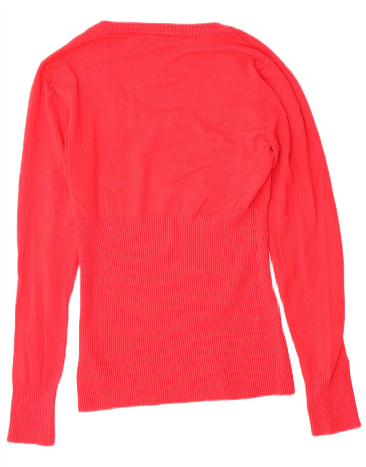 Guess Graphic Boat Neck Jumper Sweater UK 12 Medium Red Rayon