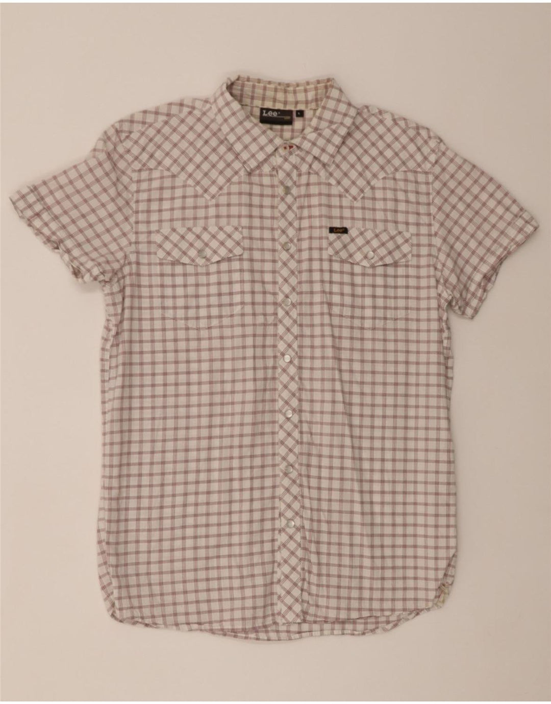 LEE Mens Short Sleeve Shirt Large Off White Check Cotton Vintage Lee and Second-Hand Lee from Messina Hembry 