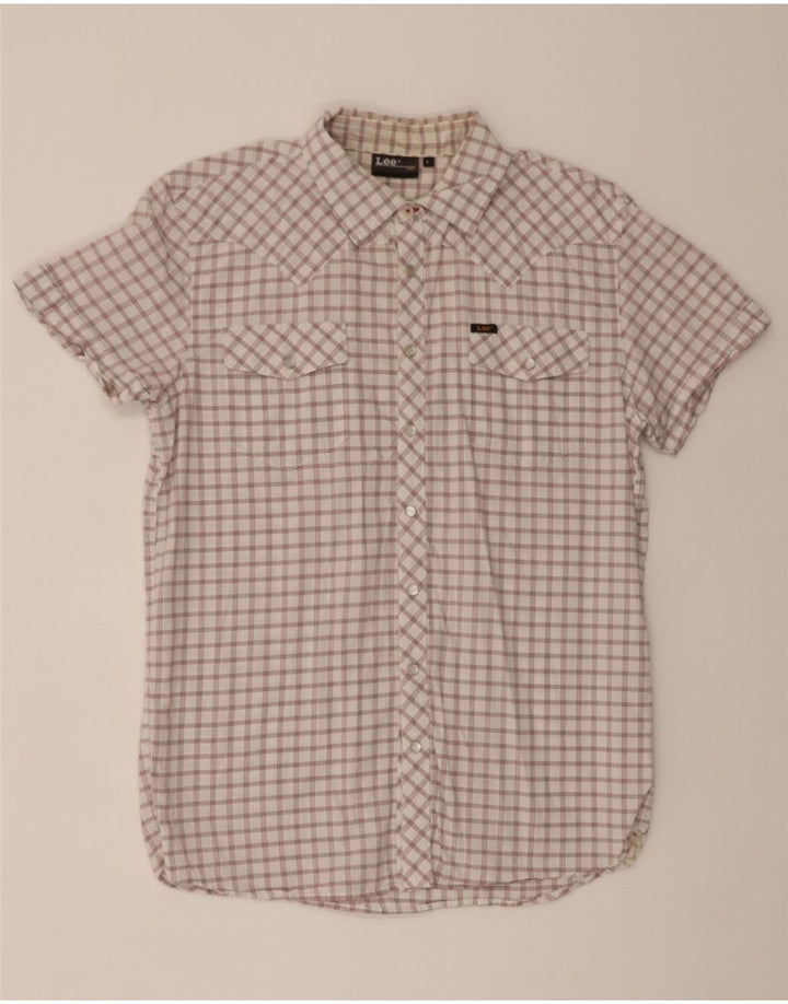 LEE Mens Short Sleeve Shirt Large Off White Check Cotton Vintage Lee and Second-Hand Lee from Messina Hembry 