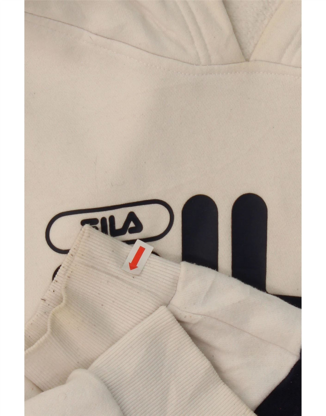 FILA Womens Oversized Crop Hoodie Jumper UK 14 Medium White Colourblock Vintage Fila and Second-Hand Fila from Messina Hembry 