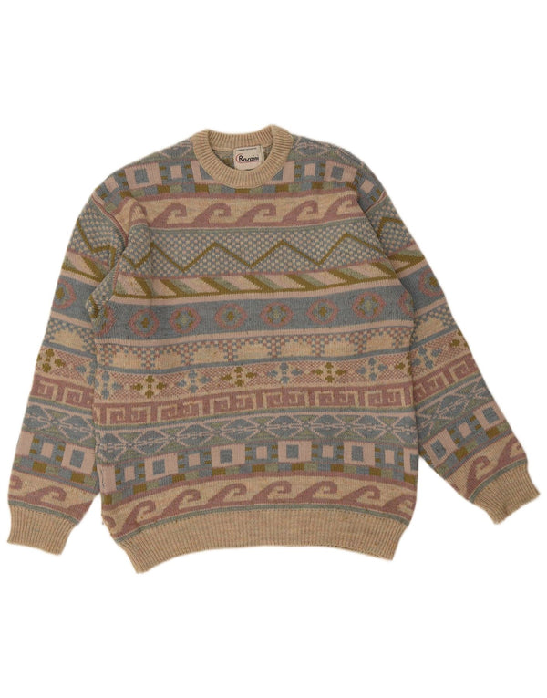 Vintage herre rund hals sweater stor flerfarvet geometrisk retro