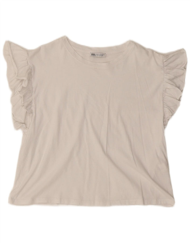 Zara Womens Crop T-Shirt Top UK 14 Medium White Bomuld