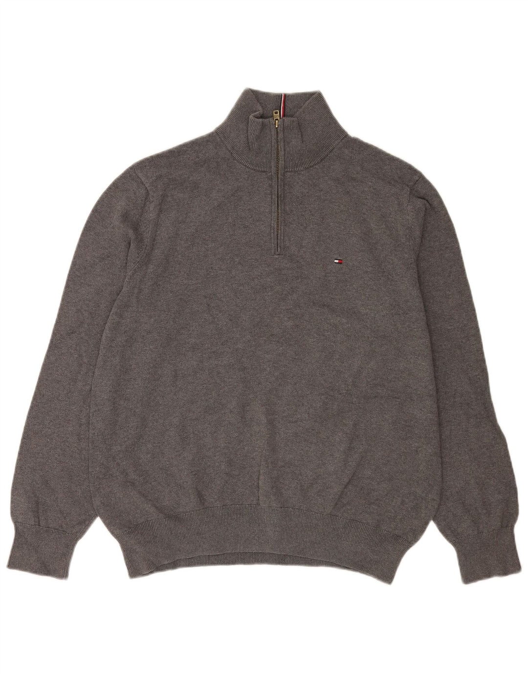 Tommy Hilfiger Herre Zip Neck Jumper Sweater Stor Grå Bomuld