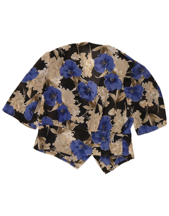 Vintage Dame Kortærmet Blazer Jacket UK 14 Large Blue Floral