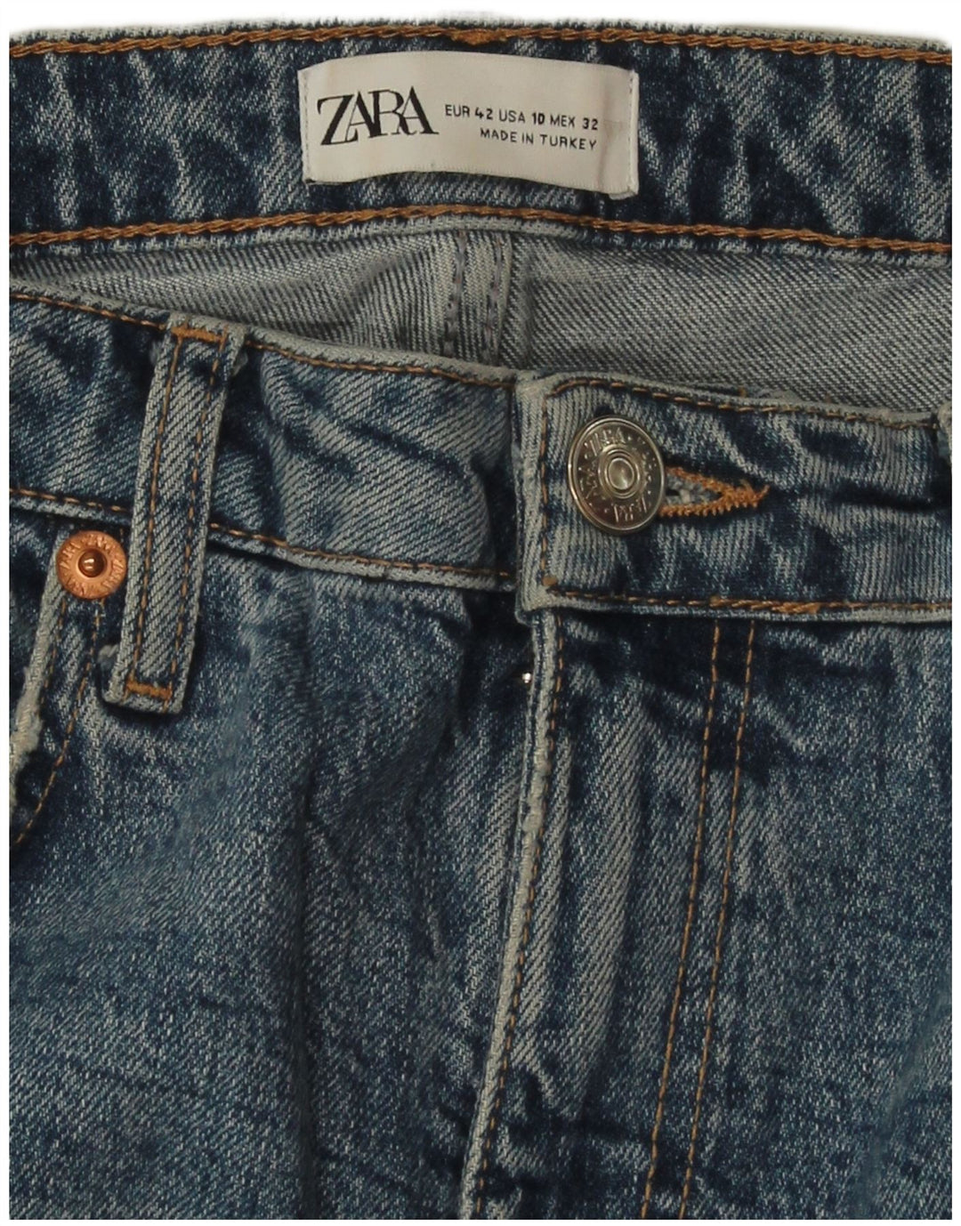ZARA Dame Distressed Straight Jeans EU 42 Large W32 L27 Blå