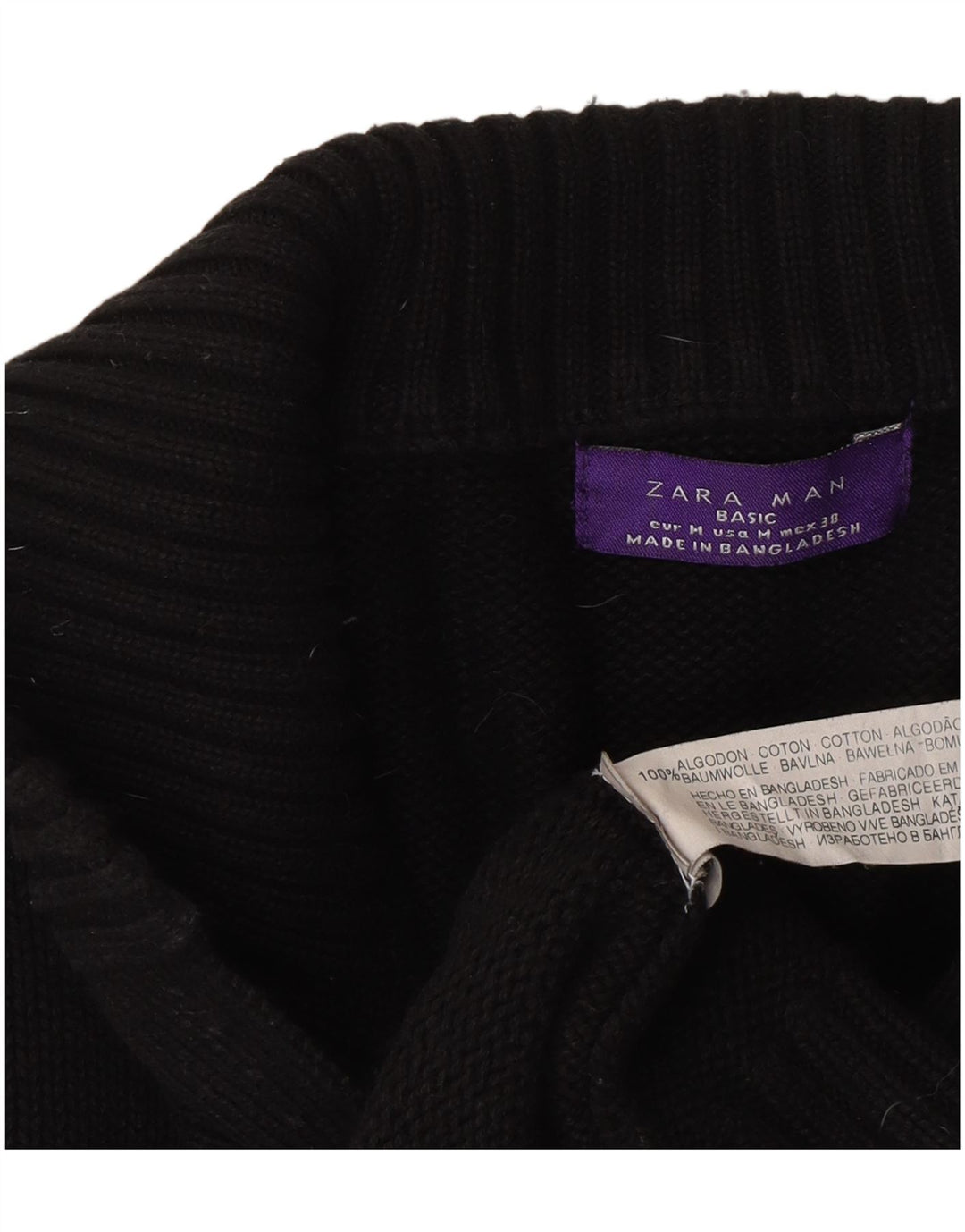 Zara Herre Cardigan Sweater Medium Sort Bomuld Classic