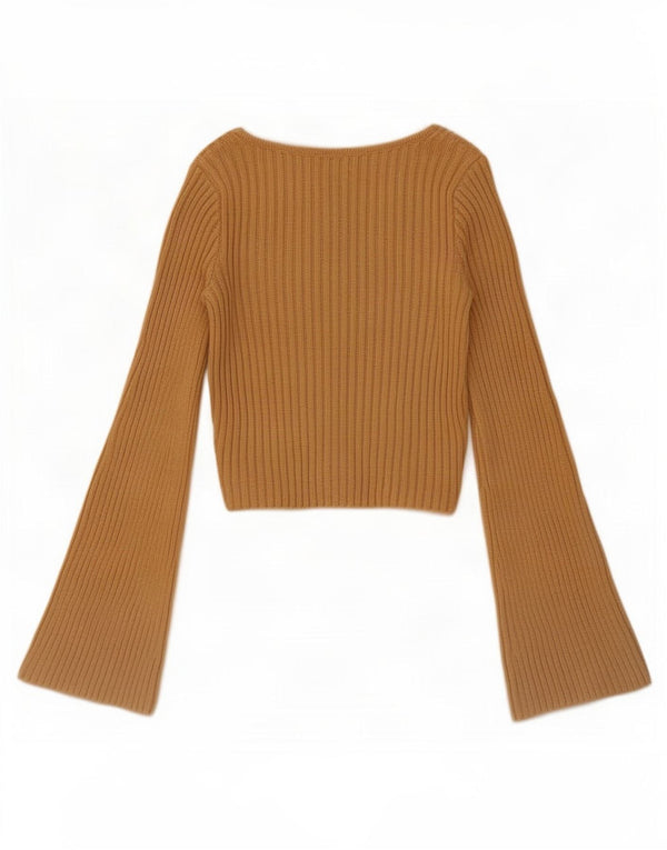 Hollister Womens Crop Top Langærmet UK 6 XS Beige Bomuld