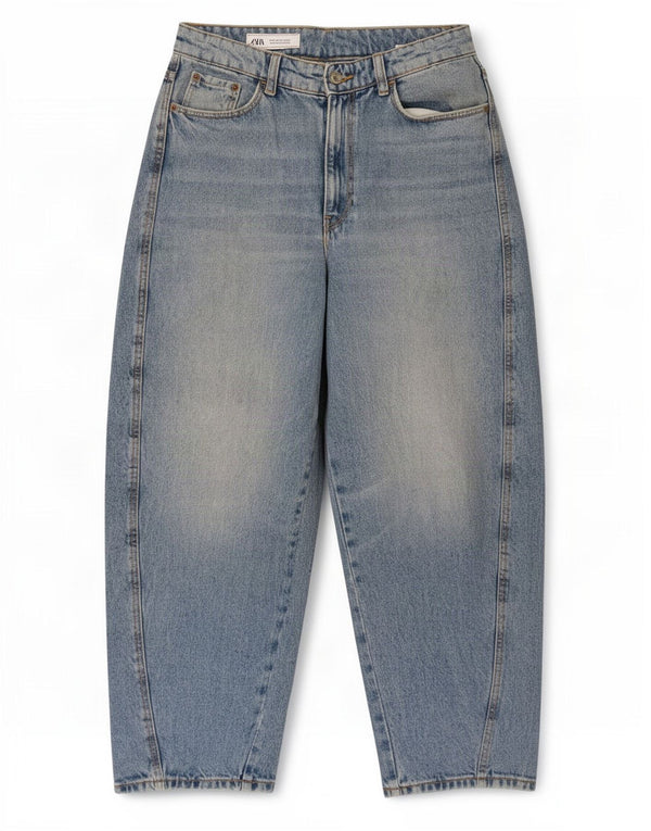 Zara Womens High Waist Cropped Jeans EU 38 Small W28 L25 Blue Cotton