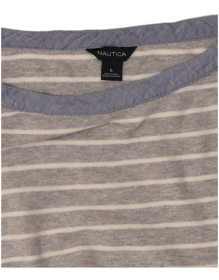 Nautica Womens Crop Top 3/4 ærmet UK 16 Stor gråstribet bomuld