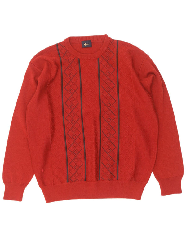 Gabicci Herre Crew Neck Jumper Sweater Large Red Argyle/Diamond Wool