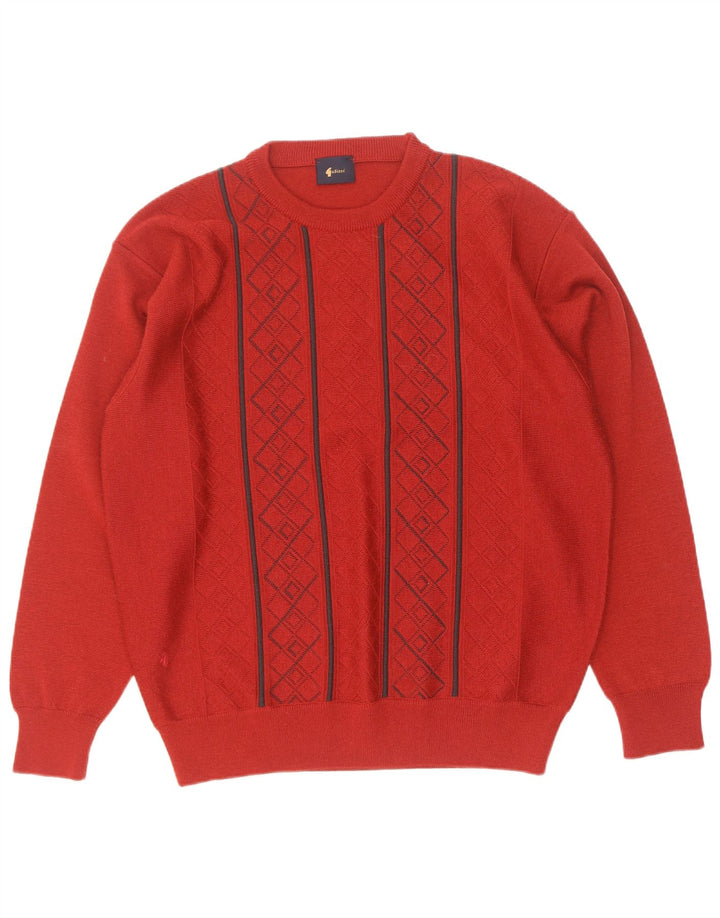 Gabicci Herre Crew Neck Jumper Sweater Large Red Argyle/Diamond Wool