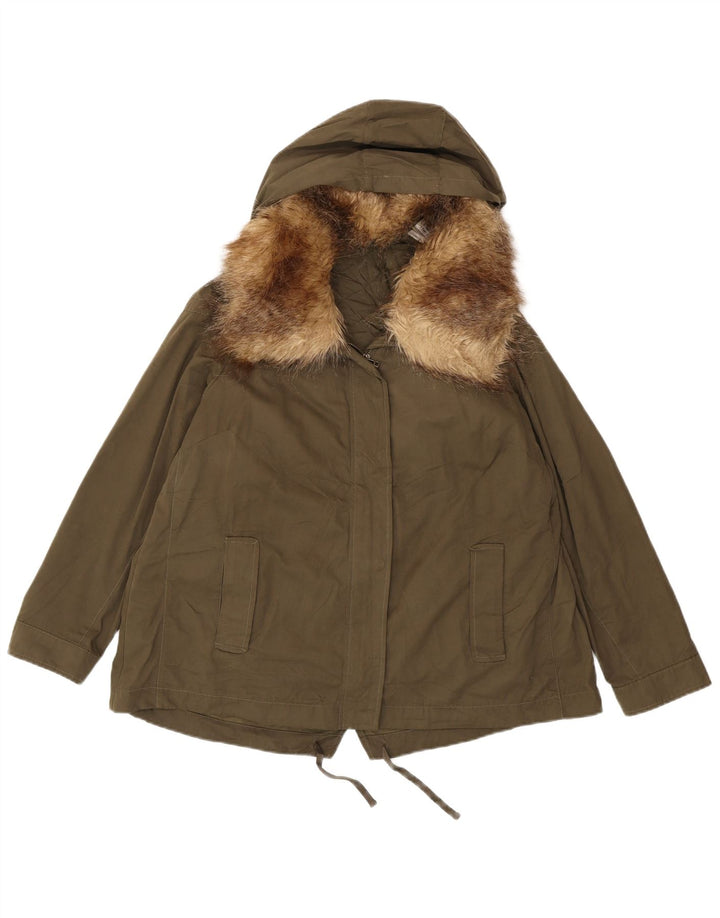 MARKS & SPENCER Oversized Parkajakke med hætte til kvinder DK 14 Stor Khaki