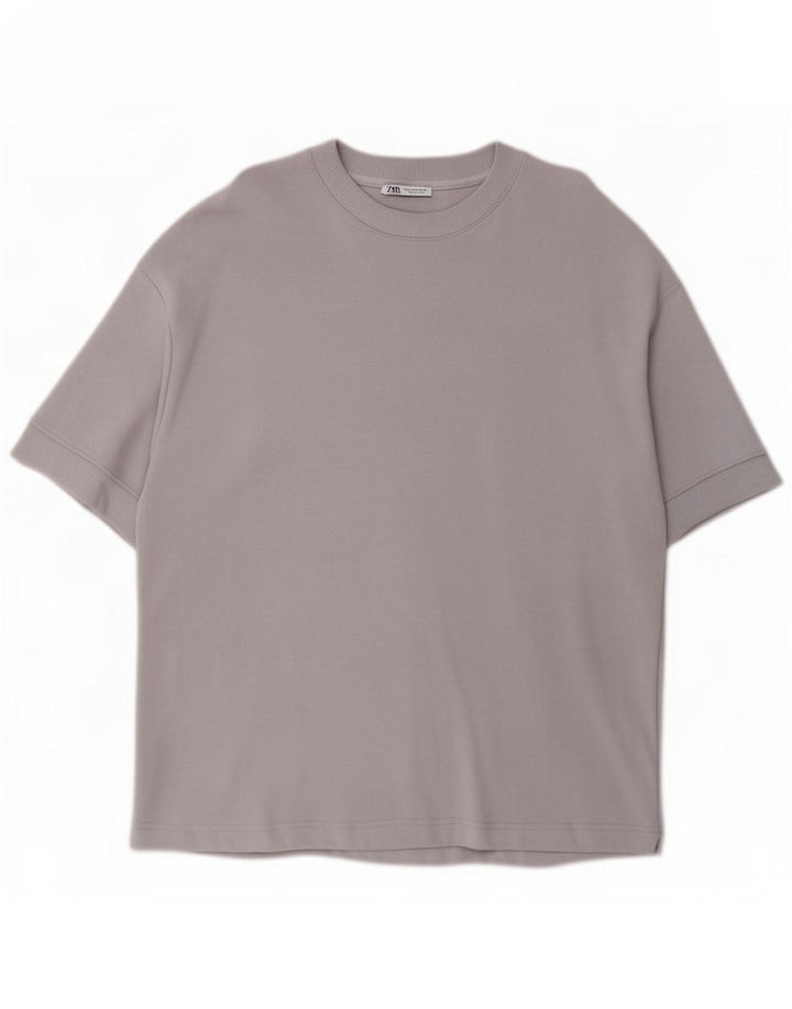 Zara Herre T-Shirt Top Medium Lilla Bomuld