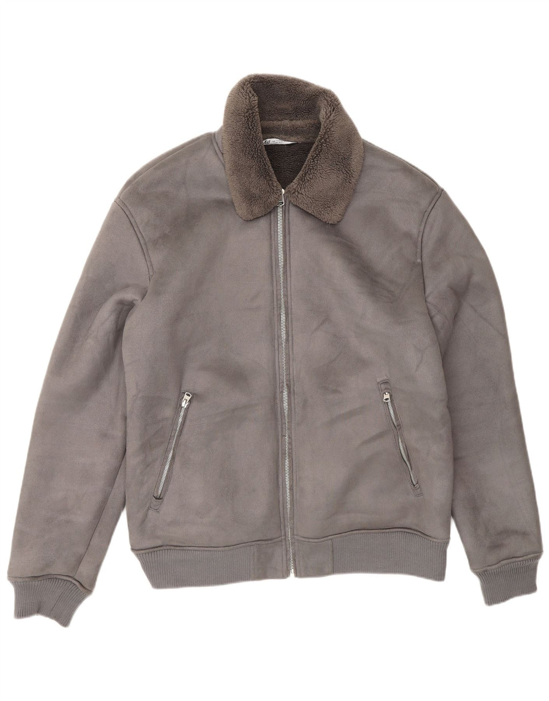 Zara Herre Sherpa Jacket UK 42 XL Grå Polyester