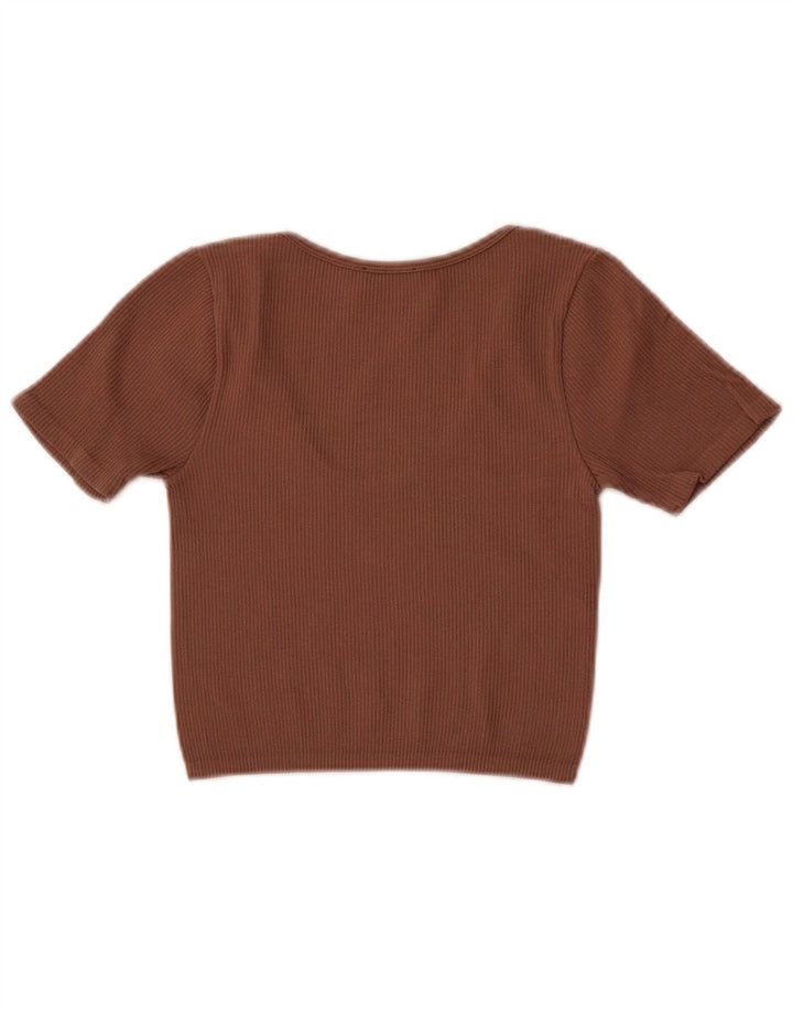 Zara Womens Crop T-Shirt Top UK 12 Medium Brown