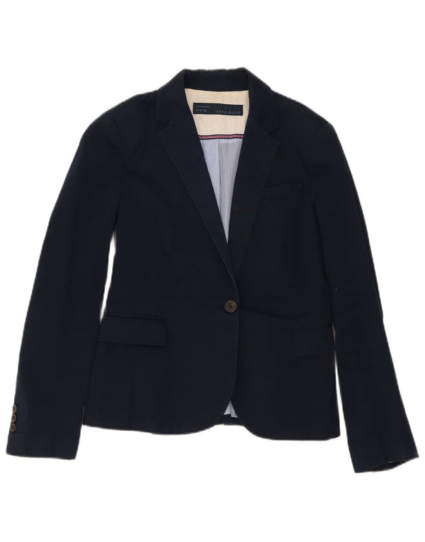 Zara Dame 1 Knap Blazer Jacket UK 12 Medium Navy Blue Bomuld