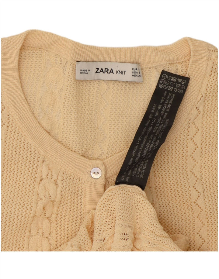 Zara Dame V-hals sweater UK 8 Small Beige Viscose