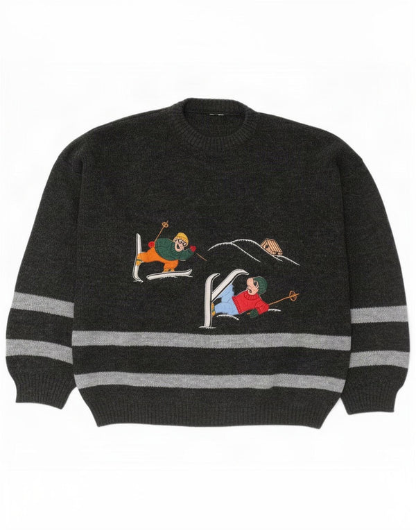 Vintage Womens Crew Neck Jumper Sweater UK 20 2XL Grå Stribet nyhed
