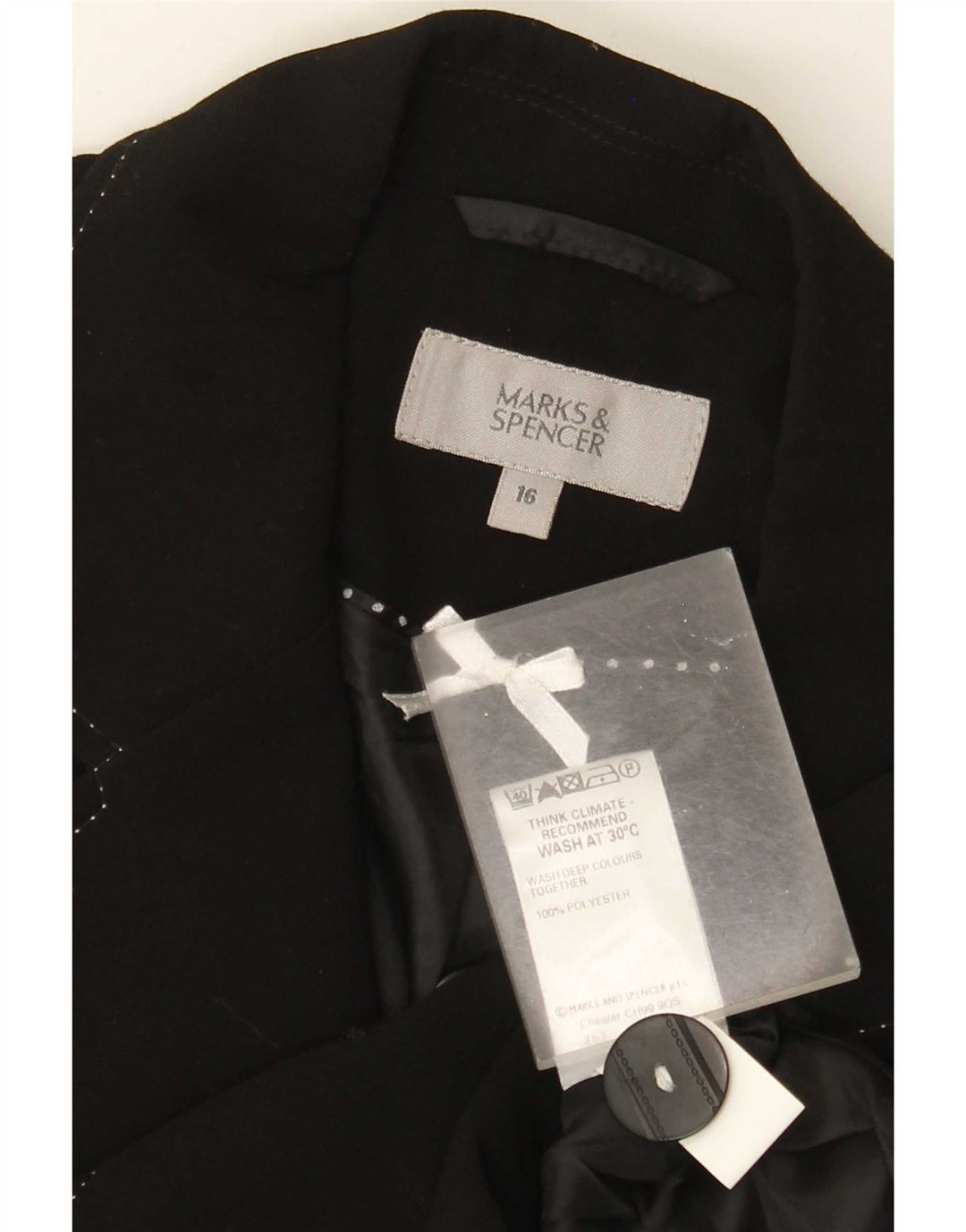 Marks & Spencer Dame 3-knaps blazerjakke UK 16 Stor sort polyester