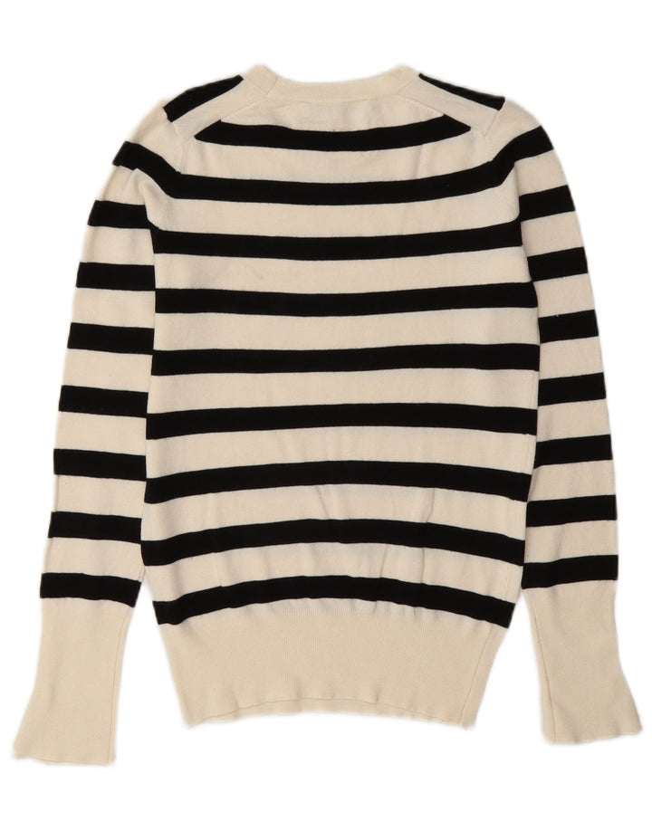 Zara Dame Jumper Sweater UK 10 Små Hvid Stribet