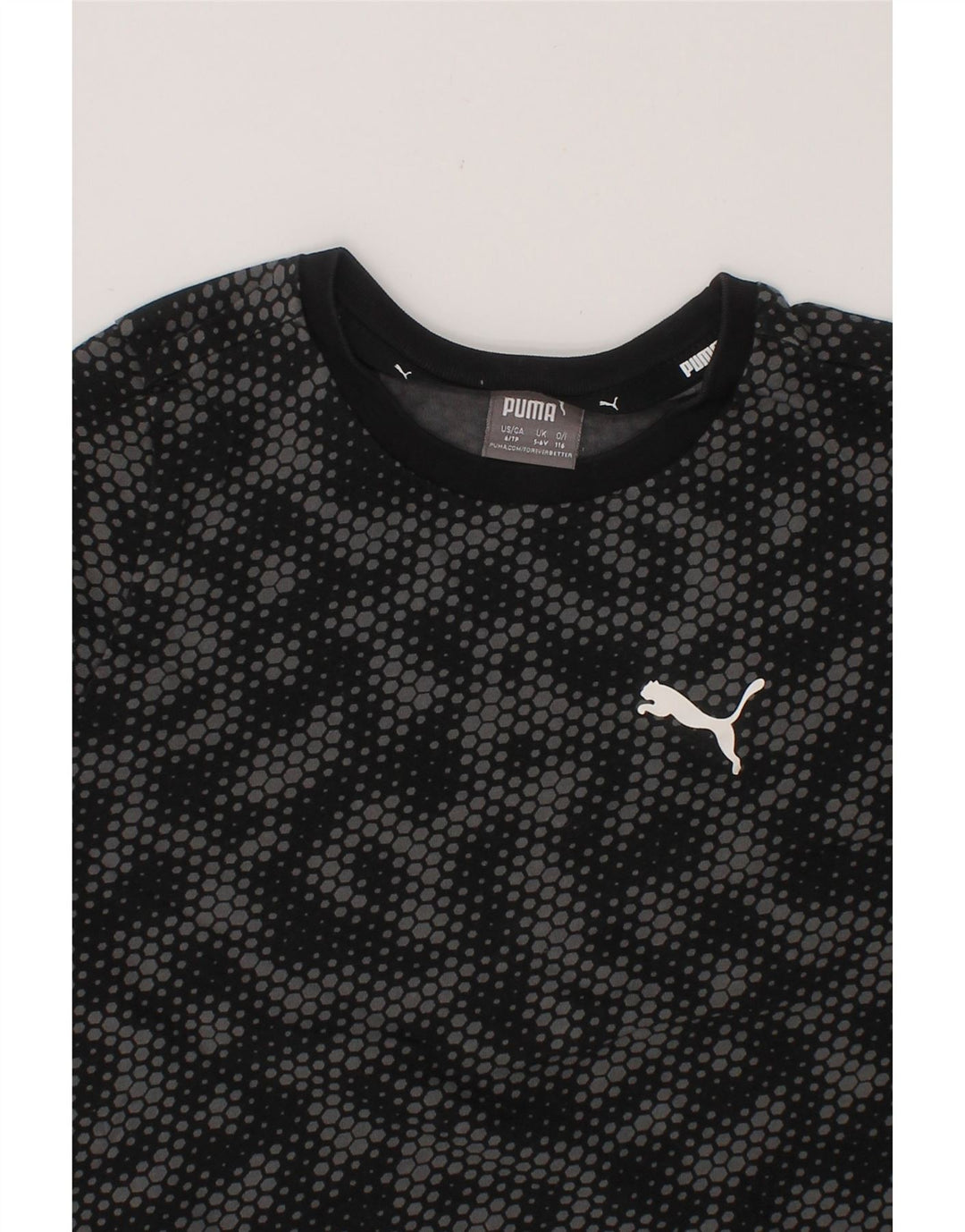 PUMA Boys T-Shirt Top 5-6 Years Black Geometric Cotton Vintage Puma and Second-Hand Puma from Messina Hembry 